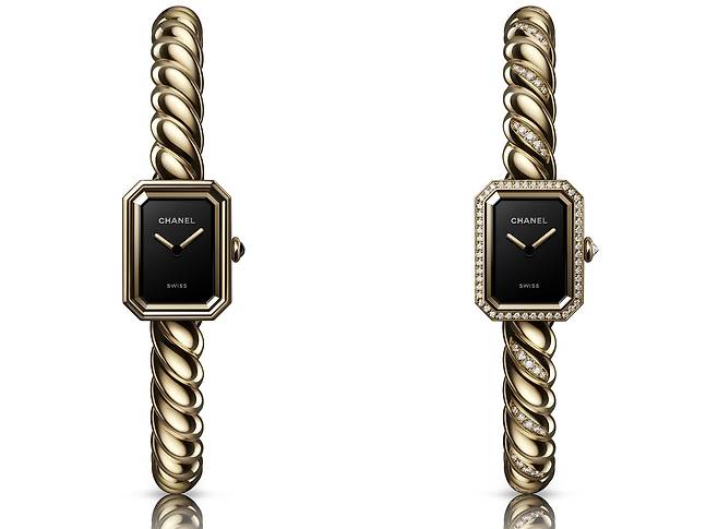 18캐럿 옐로 골드로 제작한 샤넬 프리미에르 갈롱 워치. 솔리드 골드 버전과 케이스와 브레이슬릿에 다이아몬드를 세팅한 버전을 함께 내놨다. 사진 샤넬