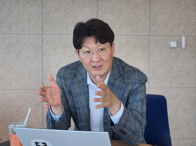 금정섭 한화자산운용 ETF사업본부장이 머니투데이와 인터뷰하고 있다. /사진=한화자산운용
