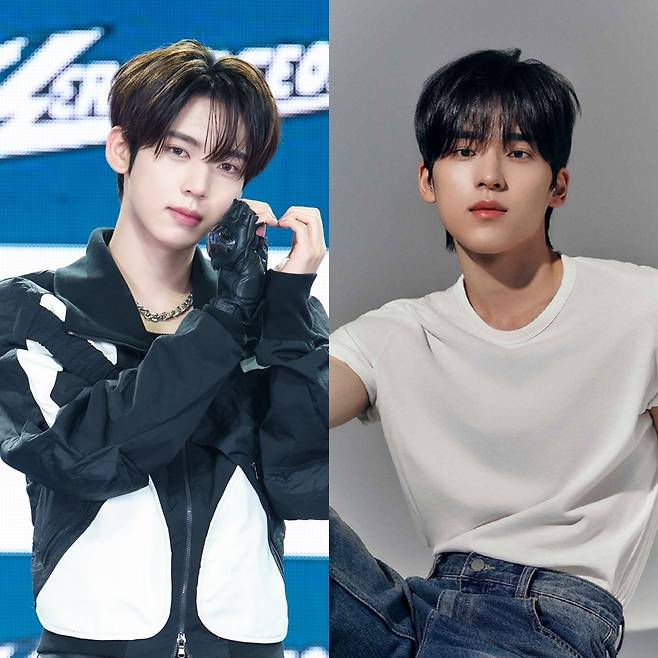 ▲ 제로베이스원 한유진(왼쪽), 문성현. 제공| 웨이크원, FNC엔터테인먼트