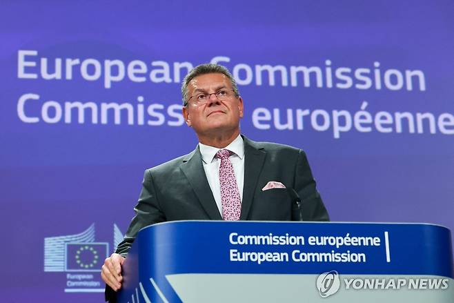 마로시 셰프초비치 EU 무역·경제안보 집행위원 [로이터 연합뉴스. 재판매 및 DB 금지]