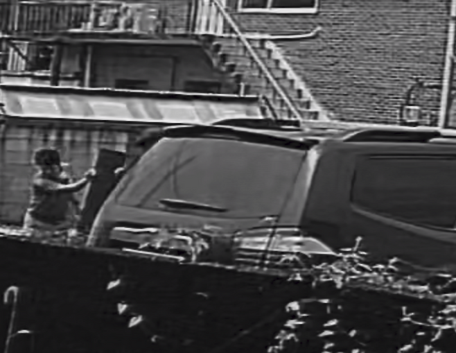 ▲&nbsp;4일 인천일보가 확보한 CCTV 영상에는 지난 7월31일 광주시 도척면 '장항장터 이천 의병전투지' 안내판을 성인 남성이 뽑아내는 장면이 담겨 있다./사진제공=독자