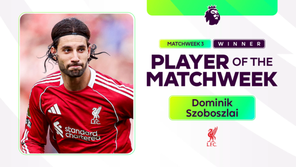 PL 3라운드 이주의 선수가 된 소보슬러이(리버풀). PL 홈페이지 캡처