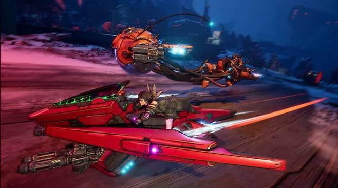 호버바이크를 타고 심리스 오픈월드를 자유롭게 돌아다닐 수 있다