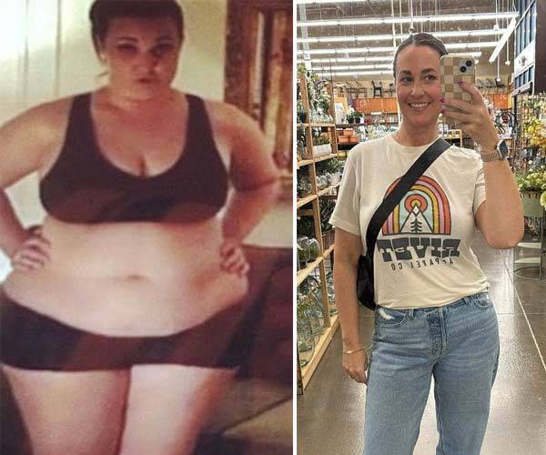 54kg 감량 후 TV 프로그램에 출연한 한나 컬리의 다이어트 전(왼)과 후(오)/사진=데일리 메일