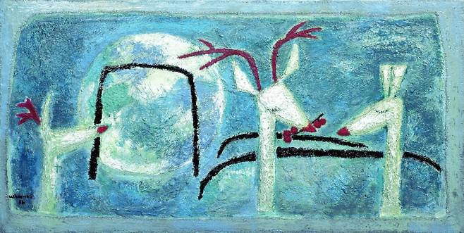 김환기, 영원의 노래, 1956, 캔버스에 유채, 50×100cm. / ⓒ 환기재단·환기미술관