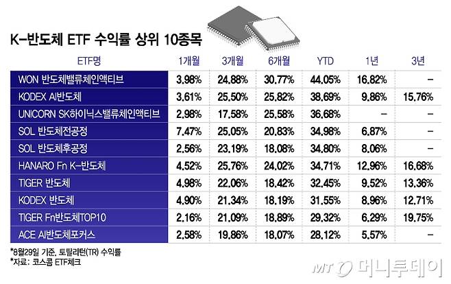 K-반도체 ETF 수익률 상위 10종목/그래픽=이지혜