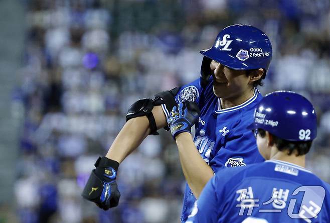 기뻐하는 삼성 라이온즈 구자욱. 2025.8.28/뉴스1 ⓒ News1 박정호 기자