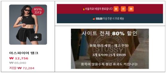 유명 브랜드를 사칭한 해외쇼핑몰. 높은 할인율을 미끼로 구매를 유도한다. [사진 서울시]