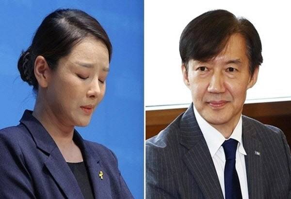 조국혁신당 강미정(왼쪽) 대변인이 4일 서울 여의도 국회 소통관에서 당내 성비위 의혹과 관련한 탈당 기자회견을 하고 있다. 오른쪽은 같은날 서울 종로구 조계사를 방문, 총무원장 진우스님을 예방한 조국혁신당 조국 혁신정책연구원장. (사진=연합뉴스)