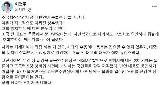 이언주 최고위원 페이스북 캡쳐 화면