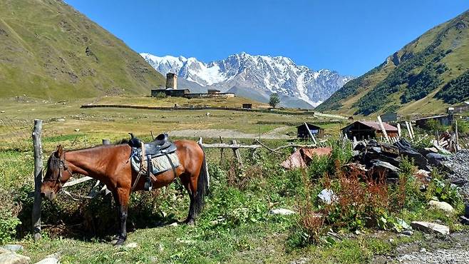 해발 고도 2000m에 있어 조지아에서 가장 높은 도시인 '우시굴리'는 1년 내내 만년 설을 볼 수 있다. 사진=이환주 기자