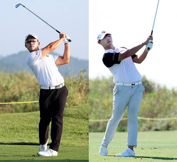 2025년 한국프로골프(KPGA) 투어 KPGA 파운더스컵에 출전한 정태영, 배용준 프로가 2라운드에서 경기하는 모습이다. 사진제공=KPGA (사진을 무단으로 사용하지 마십시오)