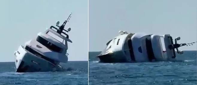 첫 출항 15분 만에 침몰한 호화 요트. [사진 = 더선 캡처]