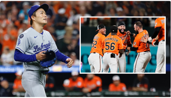 야마모토의 노히트노런 무산과 다저스 끝내기 패배가 메이저리그 공식 홈페이지 대문을 장식했다. 캡쳐 | 엠엘비닷컴