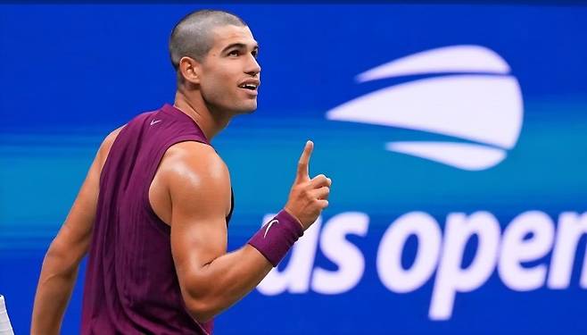 지난 7월 2025 윔블던 남자단식 결승에서 야니크 시너에게 당한 패배 설욕을 노리는 카를로스 알카라스. 사진/US오픈