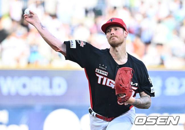 [OSEN=창원, 이석우 기자] 6일 창원NC파크에서 2025 신한 SOL 뱅크 KBO 리그 NC 다이노스와 KIA 타이거즈의 경기가 열렸다. 홈팀 NC는 라일리가, 방문팀 KIA는 올러가 선발 출전했다. KIA 타이거즈 선발투수 올러가 역투하고 있다. 2025.09.06 / foto0307@osen.co.kr