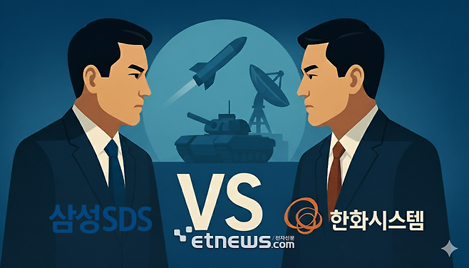 삼성SDS와 한화시스템이 1100억원 규모 국방 무기체계 연구개발(R&D) 사업 수주 경쟁에 뛰어들었다. 최근 입찰 마감한 방위사업청 방위사업청 '연합지휘통제체계(AKJCCS) 성능개량 체계개발' 사업에 두 기업이 입찰서를 제출했다. [사진=구글 AI로 생성]