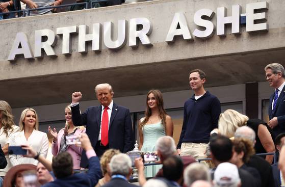 7일(현지시간) US오픈 남자 단식 결승전이 열린 뉴욕 경기장을 찾은 트럼프 대통령. 로이터=연합뉴스