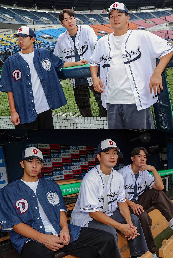 (위 사진 왼쪽부터) 김민석, 오명진, 안재석. (아래 사진 왼쪽부터) 김민석, 안재석, 오명진. /사진=두산 베어스 제공