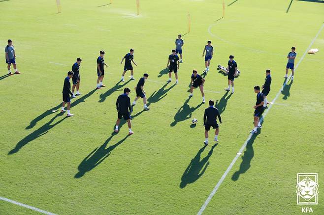 대표팀 선수들이 8일(한국시간) 미국 테네시주 내슈빌의 내슈빌SC 훈련장에서 멕시코전을 대비한 훈련을 진행하고 있다. 사진=대한축구협회