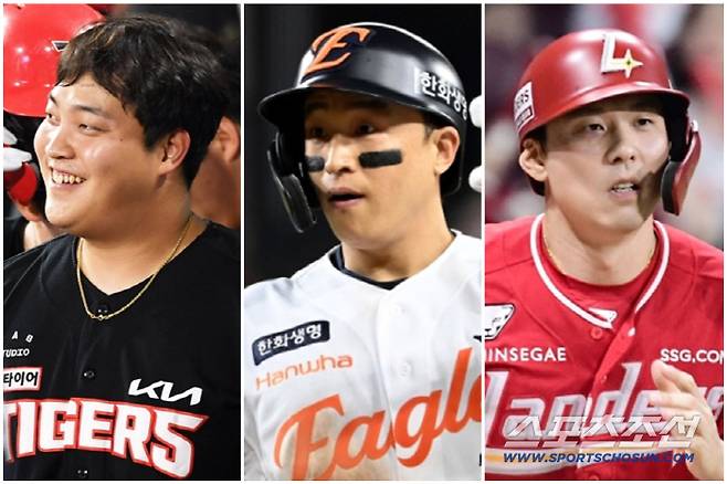 왼쪽부터 KIA 타이거즈 조상우, 한화 이글스 손아섭, SSG 랜더스 김성욱. 스포츠조선DB