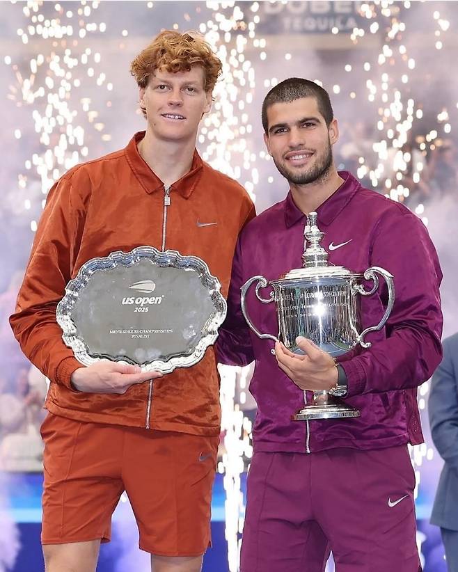 2025 US오픈 남자단식 결승 뒤 알카라스와 시너. 사진/US오픈