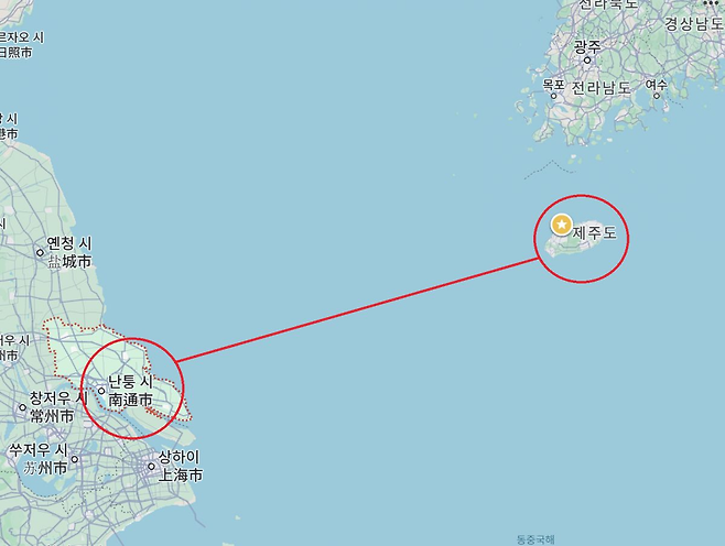 붙잡힌 중국인 A씨가 출발지라고 밝힌 중국 난퉁시(南通市)는 중국 동부, 양쯔강 하류에 위치해 있다. 동쪽으로 황해와 접해 있으며, 제주도와 직선 거리로 460km 가량 떨어져 있다.