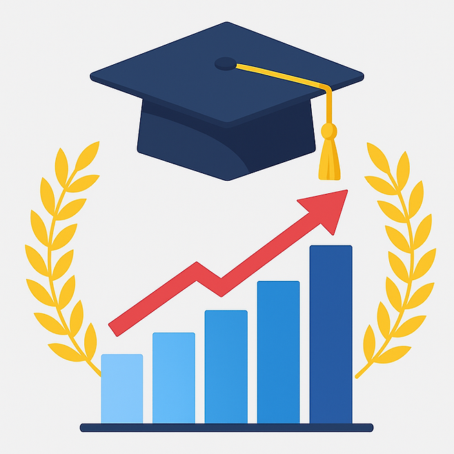 한국 청년층(만 25~34세)의 고등교육 이수율이 17년째 OECD 회원국 중 가장 높은 수준인 것으로 나타났다. [사진 = ChatGPT 생성]