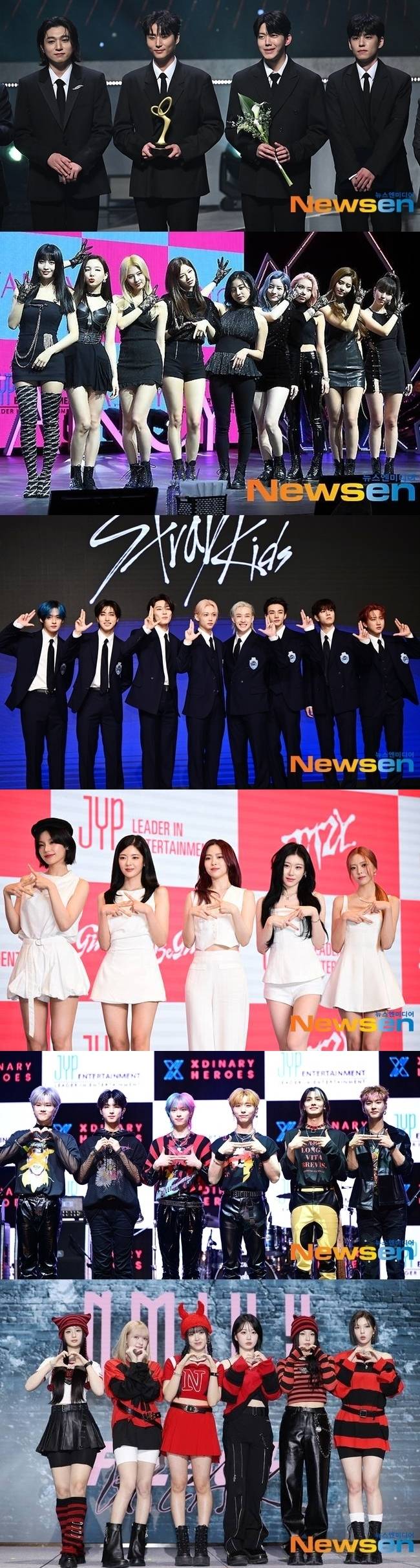 사진=위부터 데이식스, 트와이스, 스트레이 키즈, 있지,엑스디너리 히어로즈, 엔믹스/뉴스엔DB