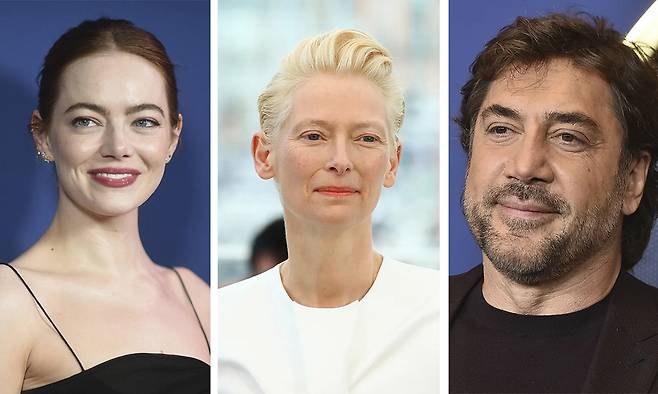 에마 스톤(왼쪽부터), 틸다 스윈턴, 하비에르 바르뎀