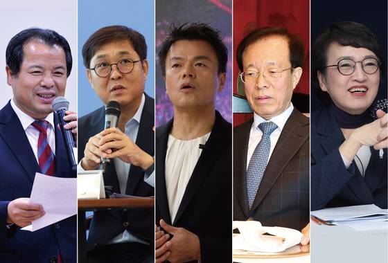 이재명 대통령은 9일 중앙선거관리위회 위원 후보에 위철환 변호사(왼쪽부터)를 지명했다. 대통령 직속 대중문화교류위원회 공동위원장에는 최휘영 문화체육관광부 장관과 가수 박진영씨를 국민통합위원장에는 이석연 전 법제처장을 국가건축위원장에 김진애 전 의원을 지명했다. 뉴스1