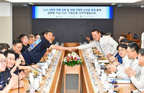 현대차 노사의 지난해 임금협상 조인식 장면. 국제신문DB