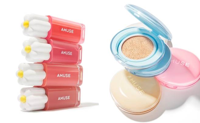 어뮤즈 듀 틴트(왼쪽)과 어뮤즈의 쿠션 제품들(오른쪽). / 사진=어뮤즈
