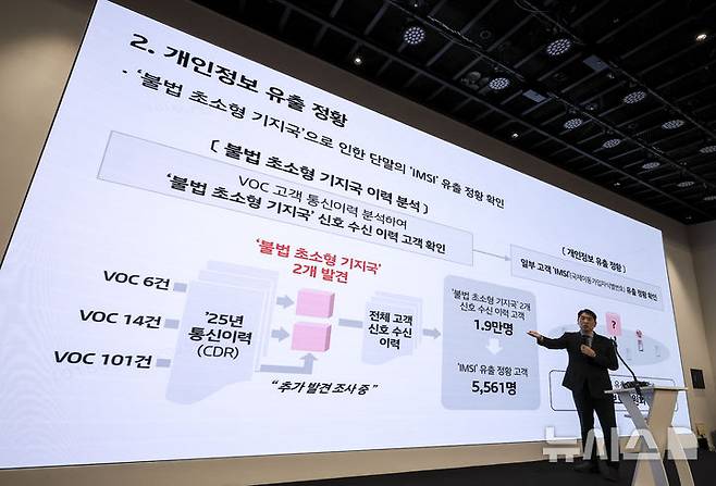 [서울=뉴시스] 정병혁 기자 = 구재형 KT 네크워크기술본부장이 11일 서울 종로구 KT 광화문빌딩 웨스트 사옥에서 열린 소액결제 피해 관련 기자 브리핑에서 보안조치 강화에 대한 발표를 하고 있다. 2025.09.11. jhope@newsis.com