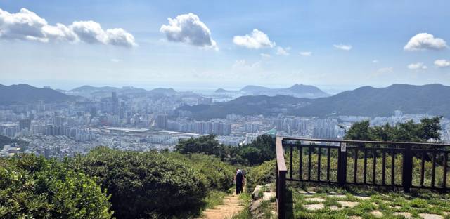 애진봉에서 바라본 부산 도심 풍경. 4~5월이면 이곳에 철쭉 천지이다.
