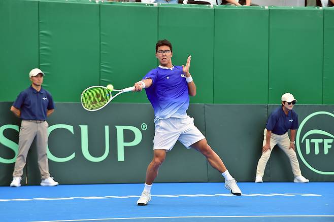 경기 중인 정현.(대한테니스협회 제공)