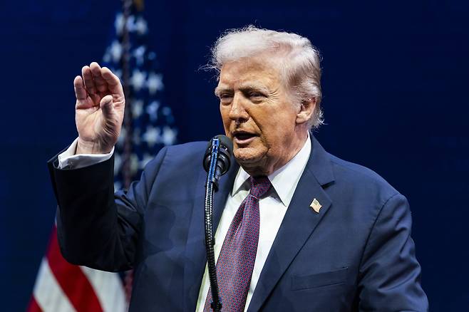 U.S. President Donald Trump speaks at the Religious Liberty Commission at the Museum of the Bible in Washington on Sept. 8. [EPA/YONHAP]