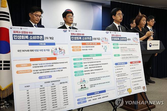 22일부터 전 국민 90%에 2차 소비쿠폰 지급 (서울=연합뉴스) 이정훈 기자 = 김민재 행정안전부 차관이 12일 서울 종로구 정부서울청사에서 민생회복 소비쿠폰 2차 지급 관련 브리핑을 하고 있다. 2025.9.12 uwg806@yna.co.kr