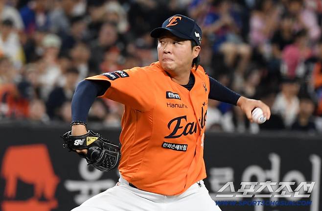 13일 대전 한화생명볼파크에서 열린 한화 이글스와 키움 히어로즈의 경기. 한화 김범수가 역투하고 있다. 대전=박재만 기자 pjm@sportschosun.com/2025.09.13/