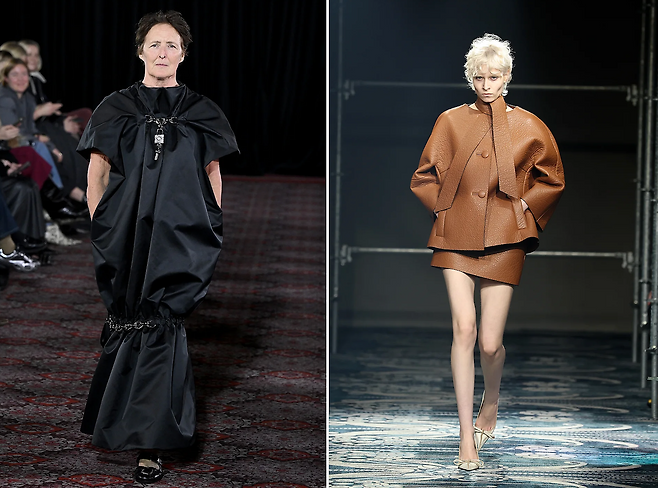 시몬 로샤(왼쪽)와 프라다(오른쪽)의 최근 패션쇼는 모델들이 손을 주머니에 넣은 채 무대를 걷는 연출을 선보였다