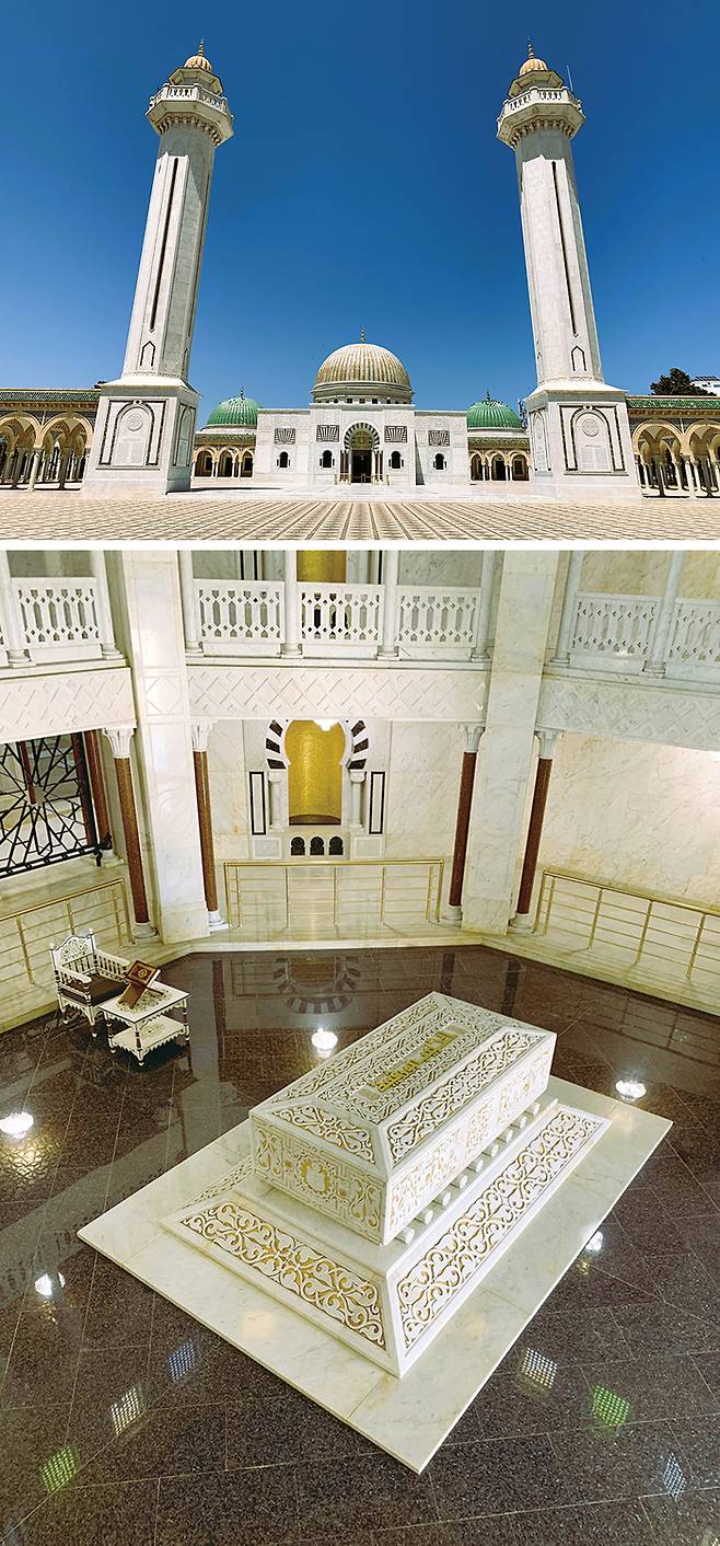 (위)튀니지 초대 대통령인 하비브 부르기바 영묘 및 박물관 건물 (아래)하비브 부르기바 대통령의 무덤