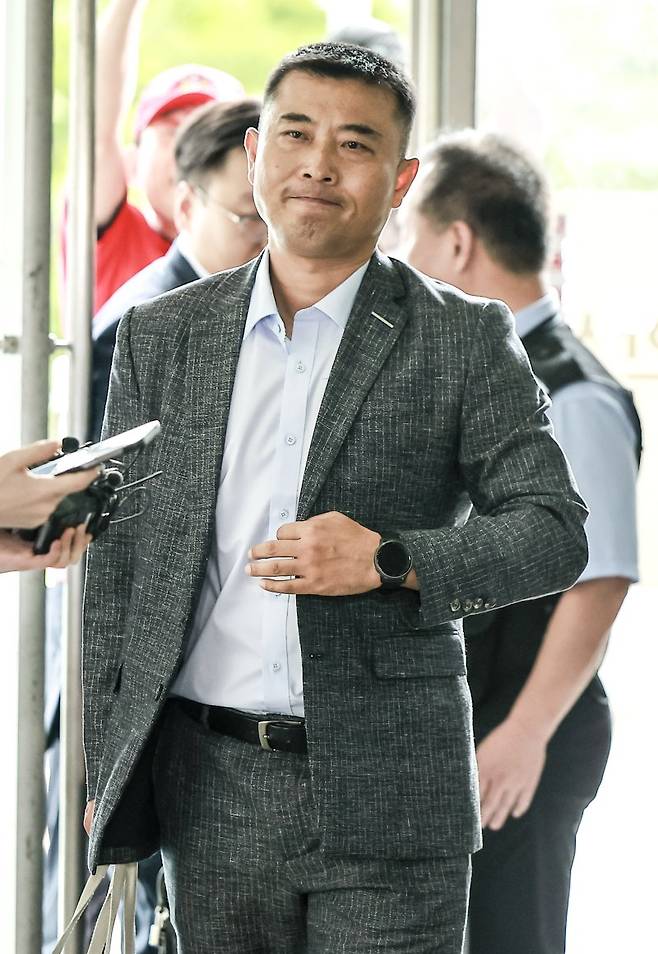 박상현 전 해병대 1사단 7여단장이 지난달 25일 서울 서초구 순직 해병특검에 조사를 받기 위해 출석하고 있다. 뉴시스