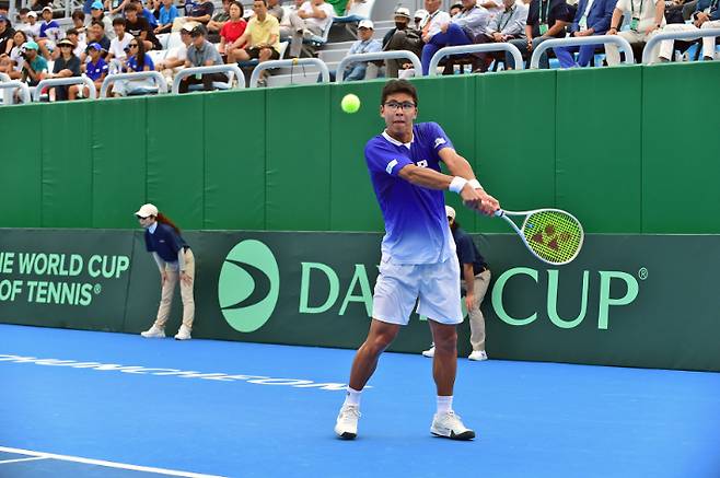 정현의 경기 장면. 대한테니스협회 제공