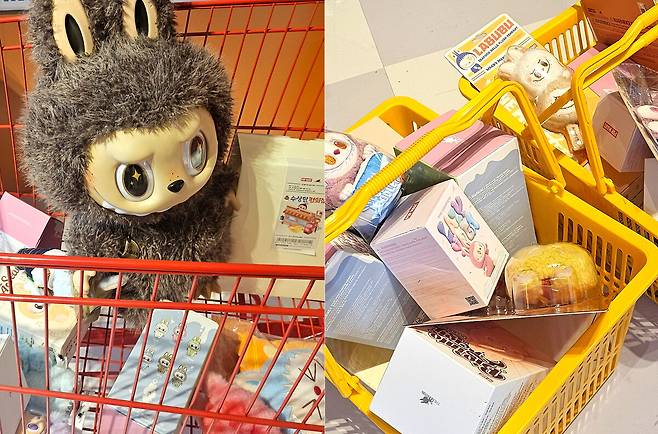 12일 서울 성동구 성수동에서 진행된 ‘라부부의 수상한 편의점’ 팝업스토어에서 방문객들이 장바구니 가득 물건을 담았다. 박윤희 기자