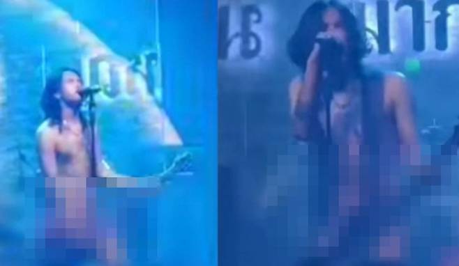 알몸 상태로 공연한 보컬 겸 기타리스트 나타우트. 영상 캡처