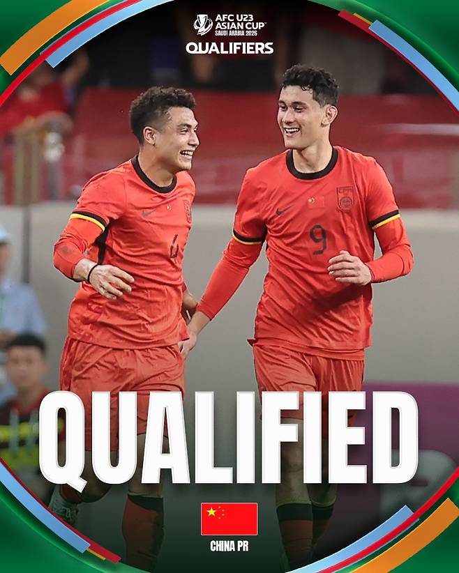 중국 U-23 국가대표팀의 U-23 아시안컵 본선 진출 공식 포스터. /사진=아시아축구연맹(AFC) 공식 사회관계망서비스(SNS)