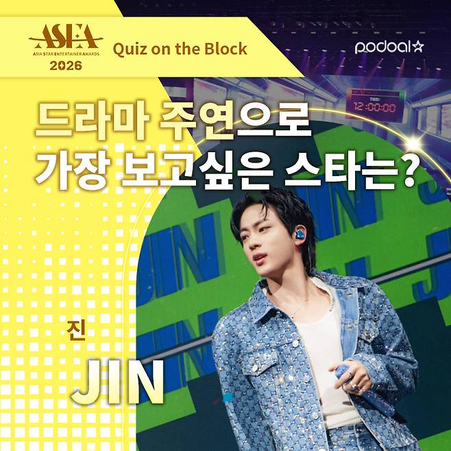 '눈빛 하나로 시선 압도' 방탄소년단 진, 드라마 주연으로 가장 보고 싶은 스타 1위