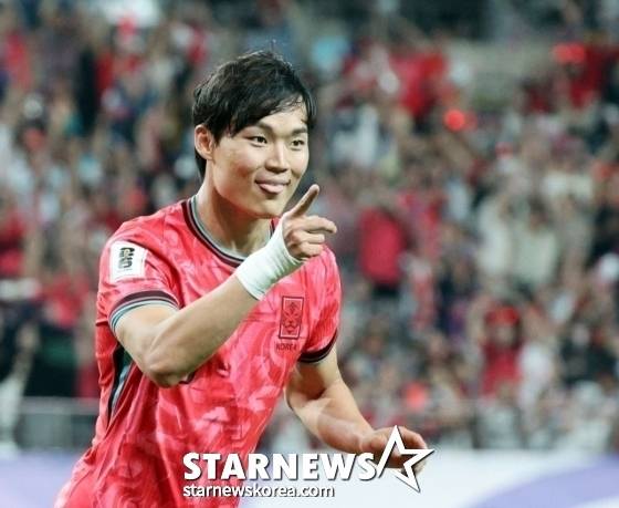 오현규가 지난 6월 10일 서울월드컵경기장에서 열린 쿠웨이트와의 2026 북중미 월드컵 최종예선 마지막 경기에서 골 세리머니를 하고 있다. /사진=강영조 선임기자