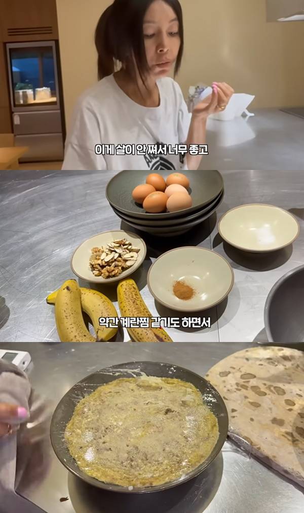 황신혜가 "살이 안찌고 맛있다"고 추천한 바나나빵은 바나나와 계란을 주 재료로 한다. [사진=황신혜 유튜브 캡처]