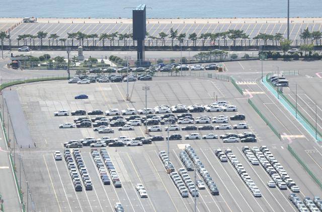 7월 31일 현대자동차 울산공장 수출 선적부두 인근 야적장에 완성차들이 대기하고 있는 모습. 사진과 기사는 직접 관련이 없음. 뉴스1